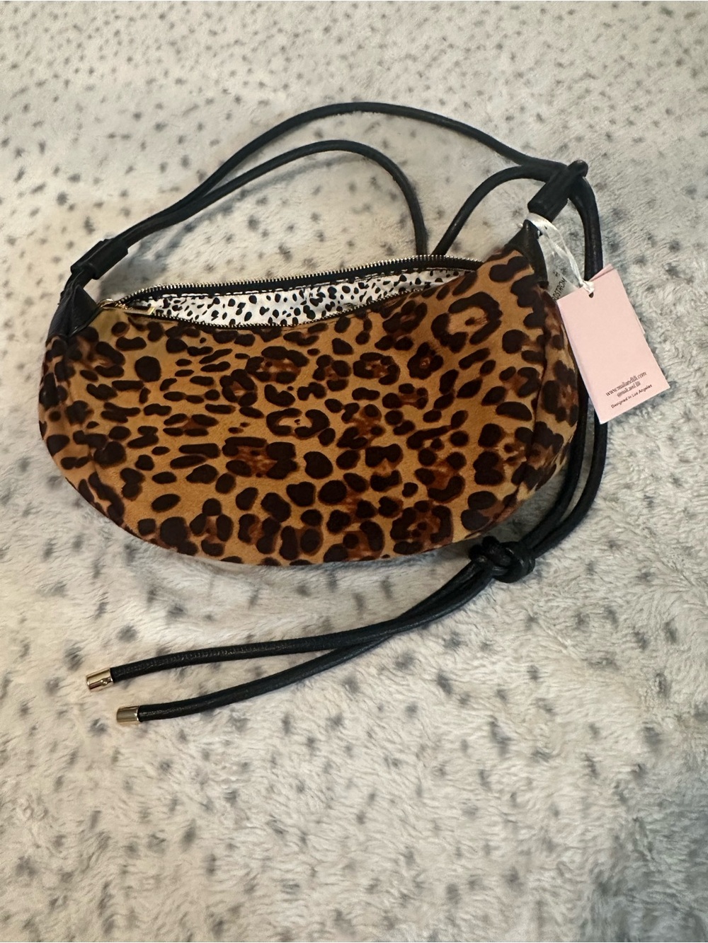 NWT Leopard Print Shoulder Bag in Brown with Black Strap